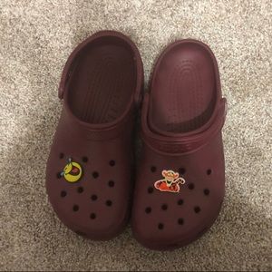 Maroon Crocs with 2 gibits